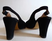 Vintage Black High Heel Shoes, Slingback Pumps, Mad Men Heels, US Women 6 and a half, 6.5