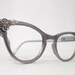 REserved Cool Matte Aluminum  Cat Eye Eyeglass Frames, 1950s 1960s, Rhinestones. Slightly Larger Cat Eye Frame