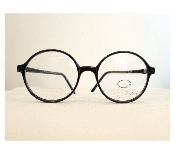 SALE Iconic Round Black Eyeglass Frames. George Burns. Sartre. Circular Sunglasses. NOS, Uniesex 80s Does 20s. Italy
