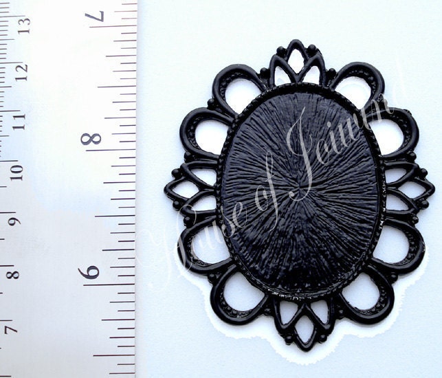 30x40 mm Cameo Cabochon Black METAL  SETTING Settings Ornate - 5 Pieces