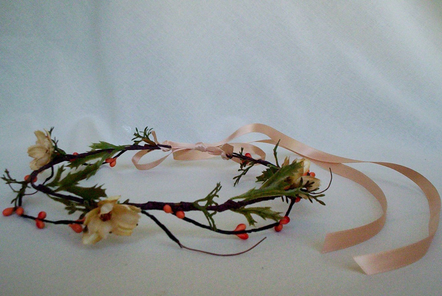 bridal hair accessories Flower Girl halo -Penny- flower Crown Orange rustic Weddings silk flower vine berry Bridal HairWreath fairy