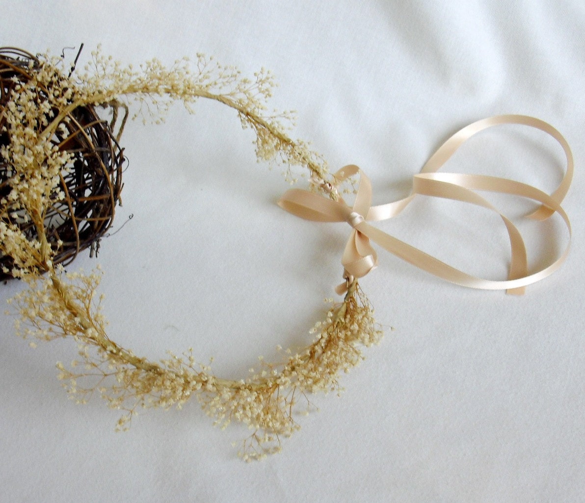 Simply Nature Flower Crown -Natalie- Bridal Baby's Breath flower girl Halo Wedding accessory ivory hairpiece autumn Woodland Rustic
