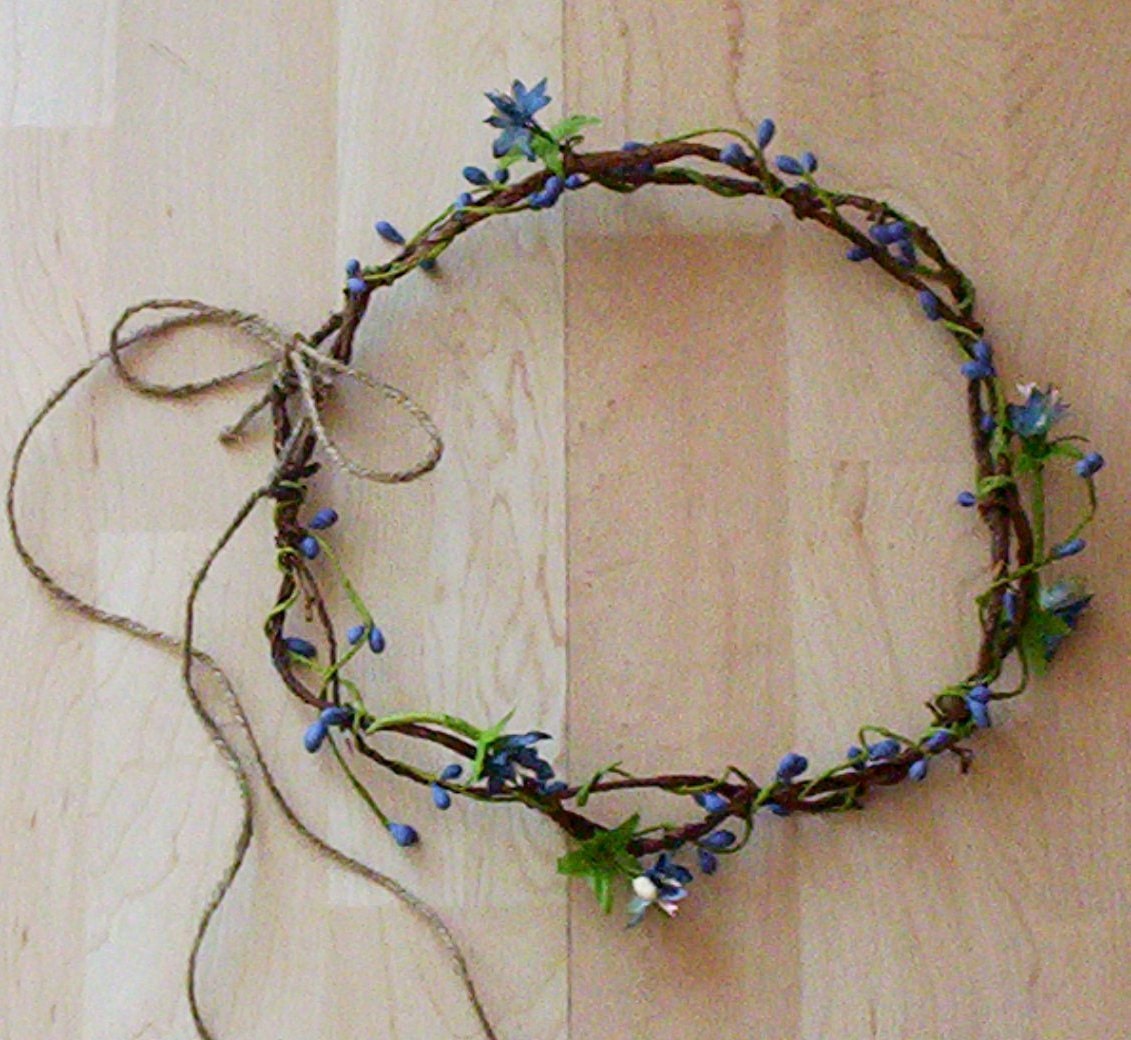 Rustic blue Flower Crown bridal Woodland fairy hair accessory music Festival headwreath vine twine Bridal Hairpiece wedding accessory