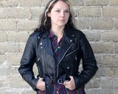 TOUGH GIRL 80s Fitted Leather Biker Jacket, m