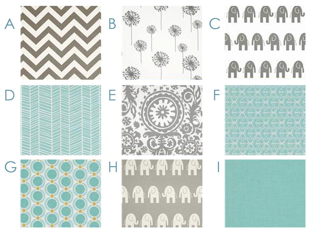 Fresh Aqua and Gray - - Chevron, Elephants, Ikat - Custom Crib Bedding Set - Blanket, Fitted Sheet, Crib Skirt - Grey, Blue, Robins Egg
