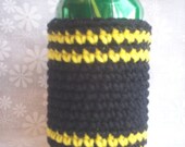 Crocheted 12 oz Can Cozy Beer Holder - Black and Yellow