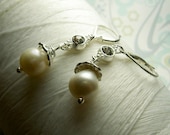 Wedding Day - white freshwater pearl and swarovski crystal sterling silver earrings