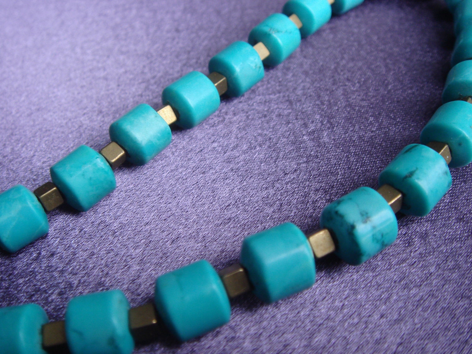Natural Turquoise, Necklace with Gold Accents