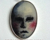 Silver Hand painted Pendant, Small Doll Face