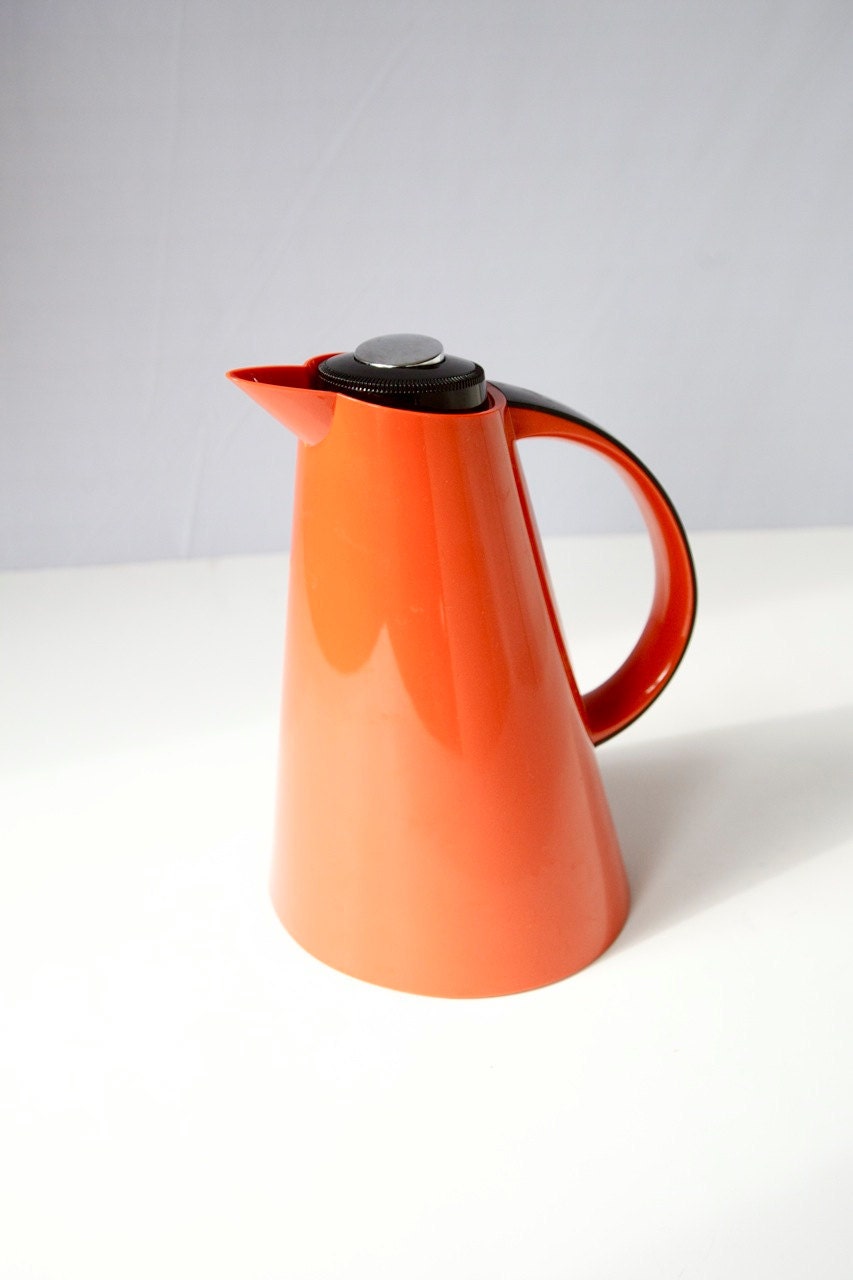 Vintage 80s Carafe Thermos Orange , Studio Nova, Space Age Design