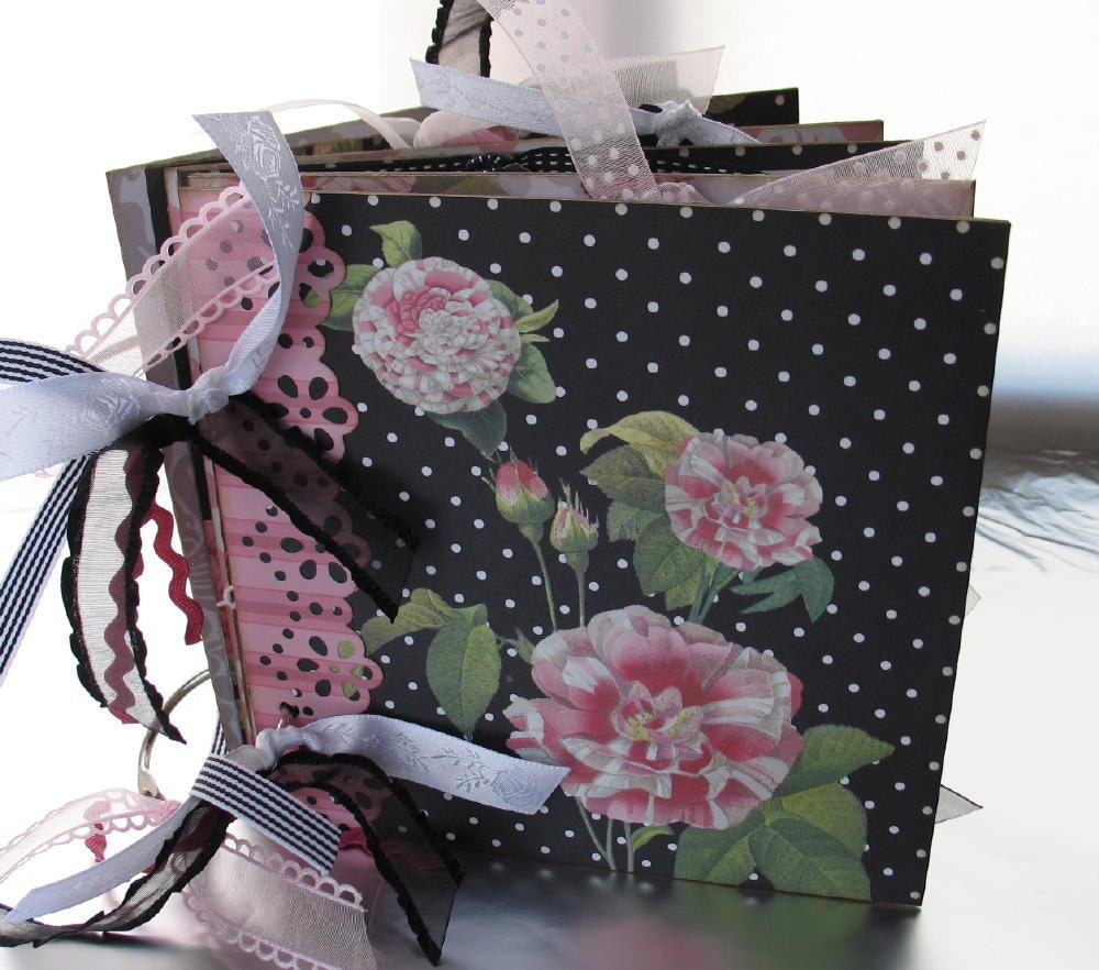 Butterflies & Flowers Scrapbook Album Photo Memory Book Chipboard Pink Black 6x6 Mother Grandma READY to SHIP Il_170x135