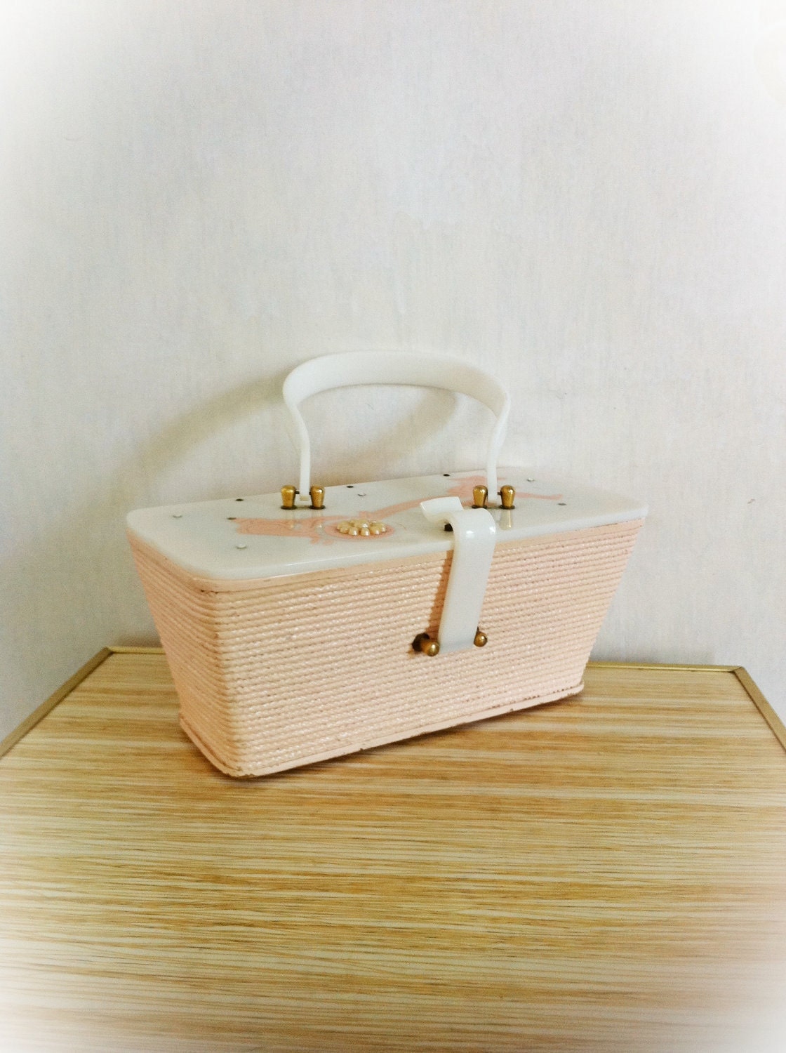 Vintage Pink Lucite and Wood Purse