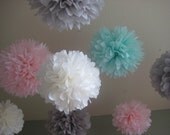 Ice Cream Shoppe - 10 Tissue Paper Pom Poms - First Birthday Decoration Party - Candy Bar Backdrop - Newborn Photograph