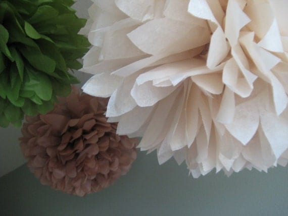 Mother Nature - 10 Tissue Paper Pom Poms Decoration - Holiday Party - Outdoor Wedding - Rustic and Chic Il_570xn