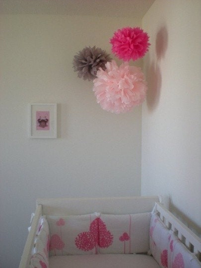 9 Tissue Pom Flowers DIY Decor Kit - Pick Your Colors- Nursery Mobile Eye developement Ceiling hanging Il_570xn