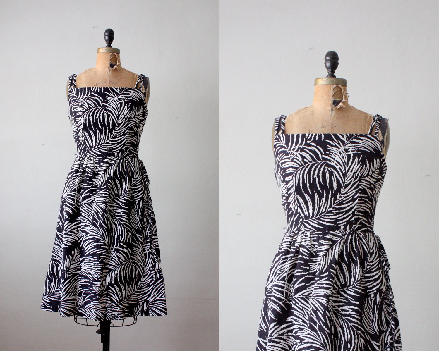 1970's dress - black fern dress
