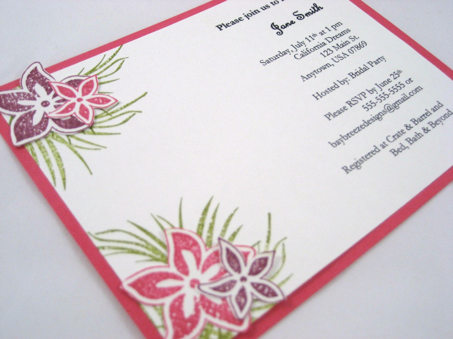 Tropical Save the Date or Bridal Shower Invitation Sample