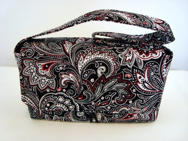 Medium Size Coupon Organizer Holder - Attaches to your shopping cart - Black and Red Paisley
