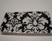 Checkbook Cover , Holder - Black and White Damask