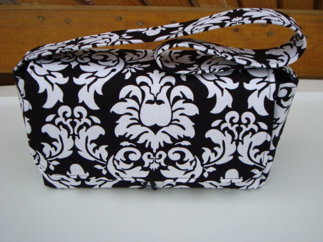 Medium Size Coupon Organizer Holder - Attaches to your shopping cart - Black and White Damask