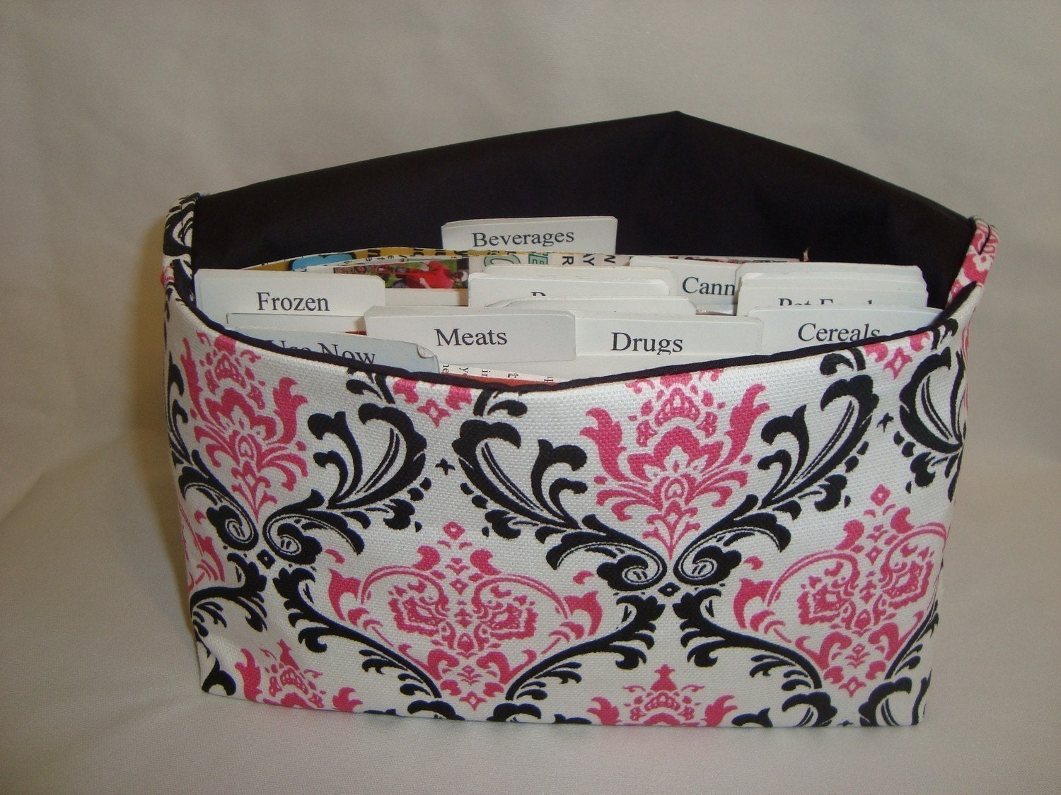 Coupon Organizer /Budget Organizer Holder -  Attaches to Your Shopping Cart- Pink and Black Damask -Featured in ShopSmart Magazine Jan 2011