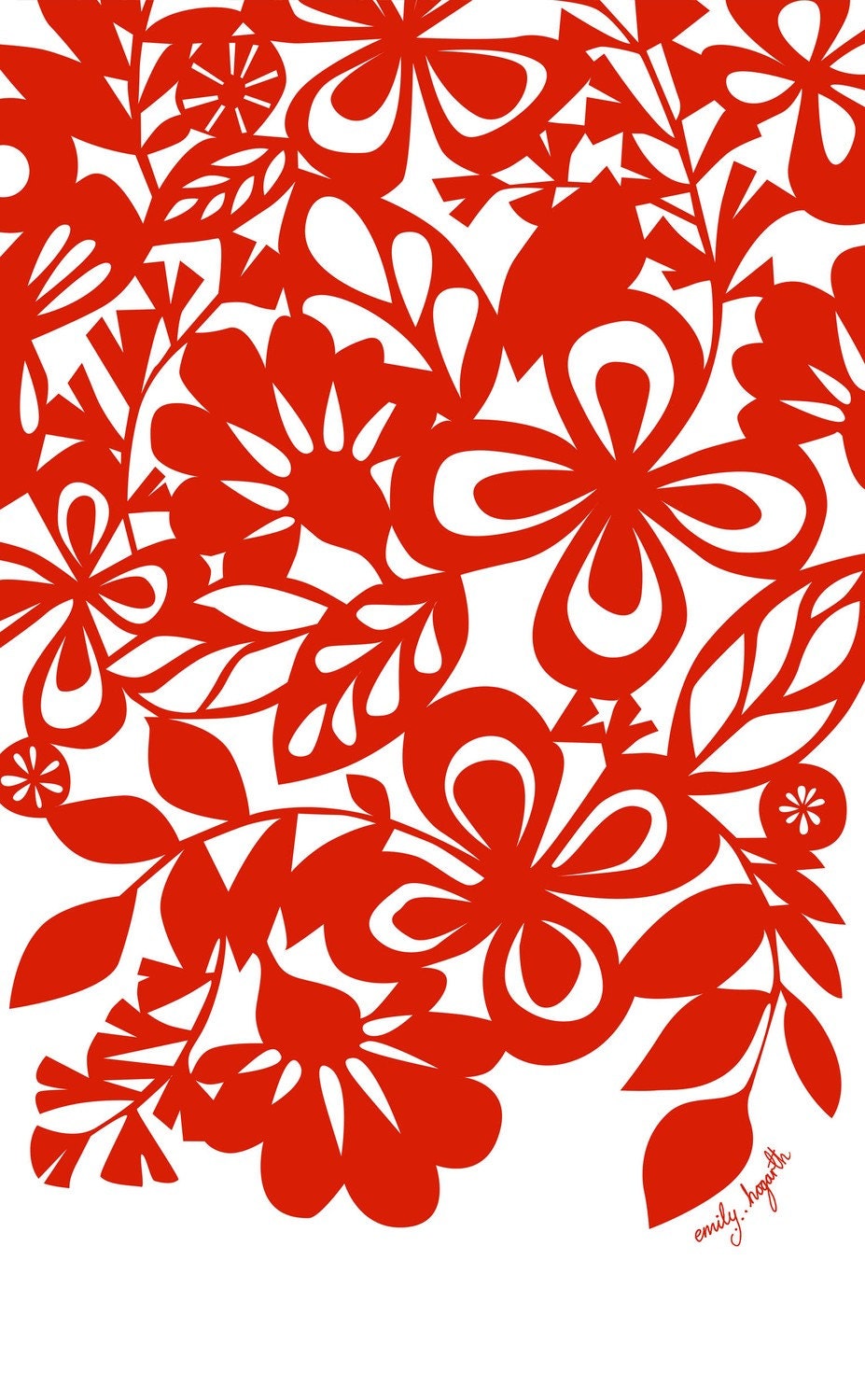 Red Floral Tea towel