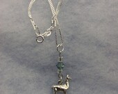 Sterling Silver Llama Charm with Green Swarovski Crystal