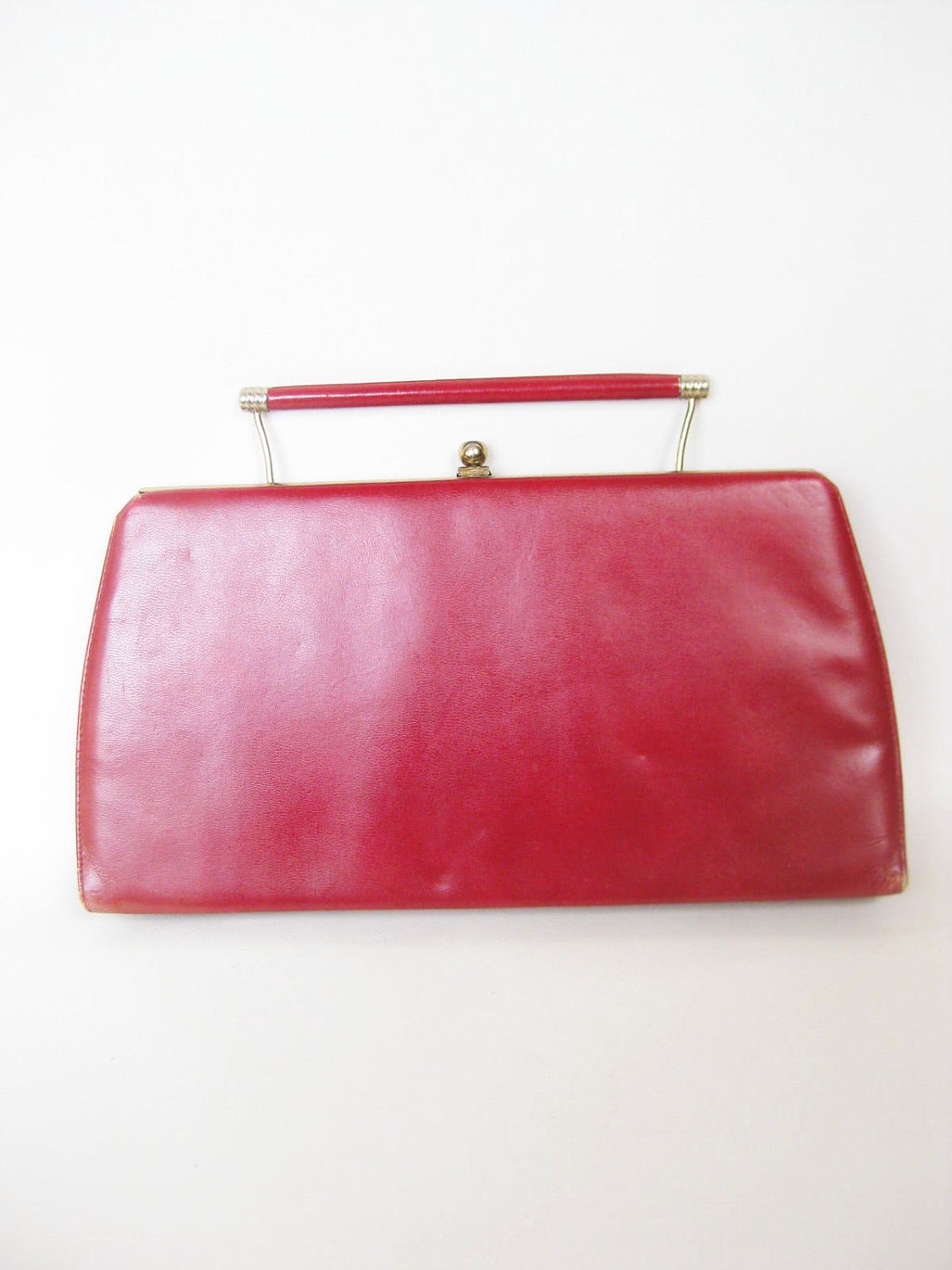 Vintage 1960s MOD Clutch Handbag MAD MEN Cherry Red Leather Architectural 60s Sixties Modern