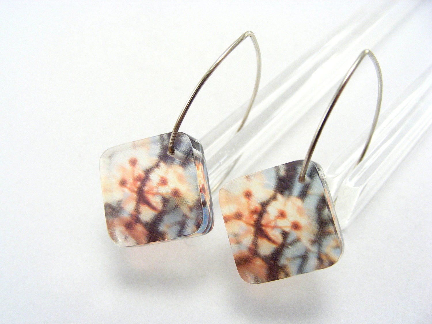 Bridesmaid Earrings, Brides Jewelry Summer Flower, Pink Petal Blossom with Sterling Silver wires Handmade