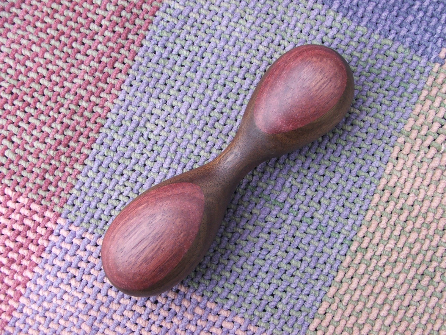 Handcrafted Wooden Rattle in Walnut and Purpleheart - Natural Baby Rattle