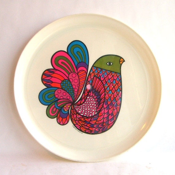 1960s Colorful Melamine Bird Plate