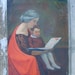 RESERVED 1920s Original Painting On Canvas. Woman Reading To Little Boy