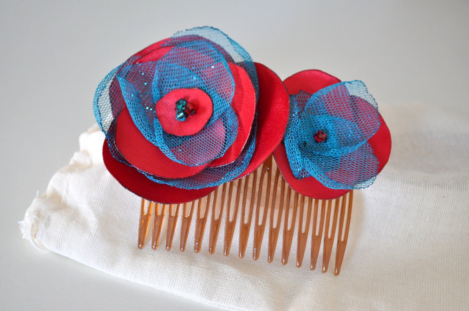 Red and Teal Haircomb