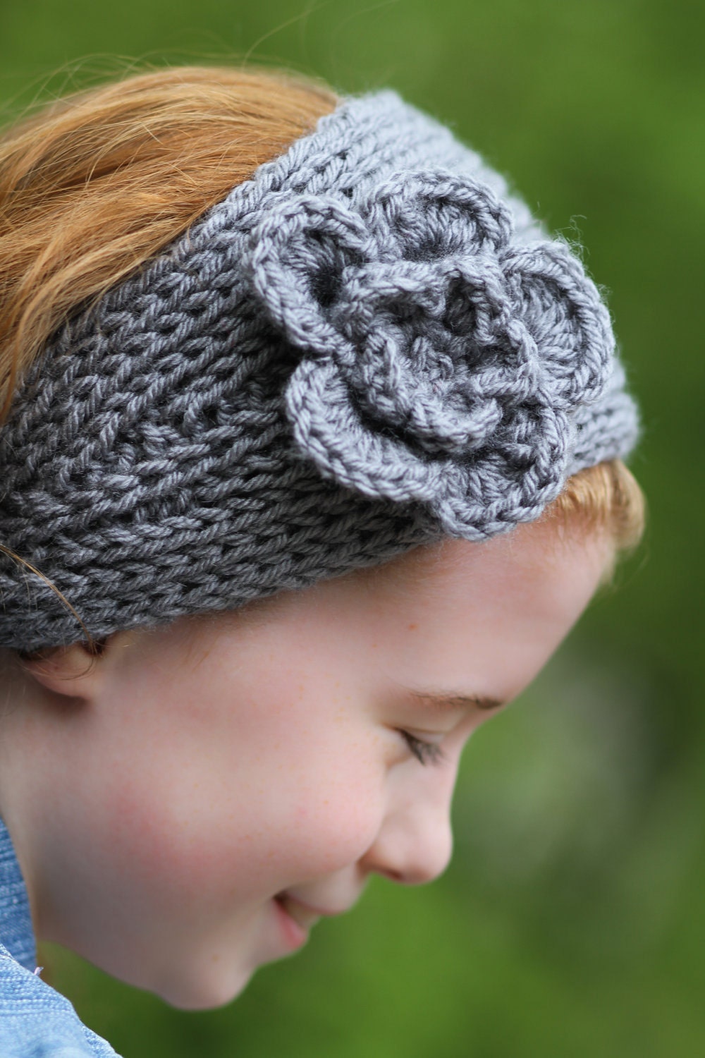Custom Hand Knit Earwarmer/Headband with Crochet Flower Embellishment