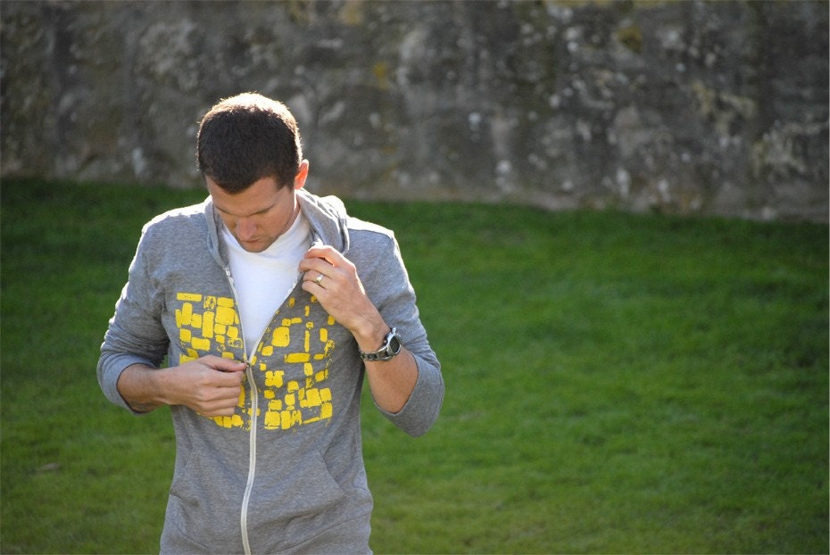 ART PRINT Eco Recycled Thin Zip-Up Hoodie (yellow on heather grey thin hoodie)