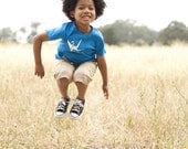 PAPER BIRD Organic kid tee (bright blue) unisex  4t, 3t, 2t & 6-12 months