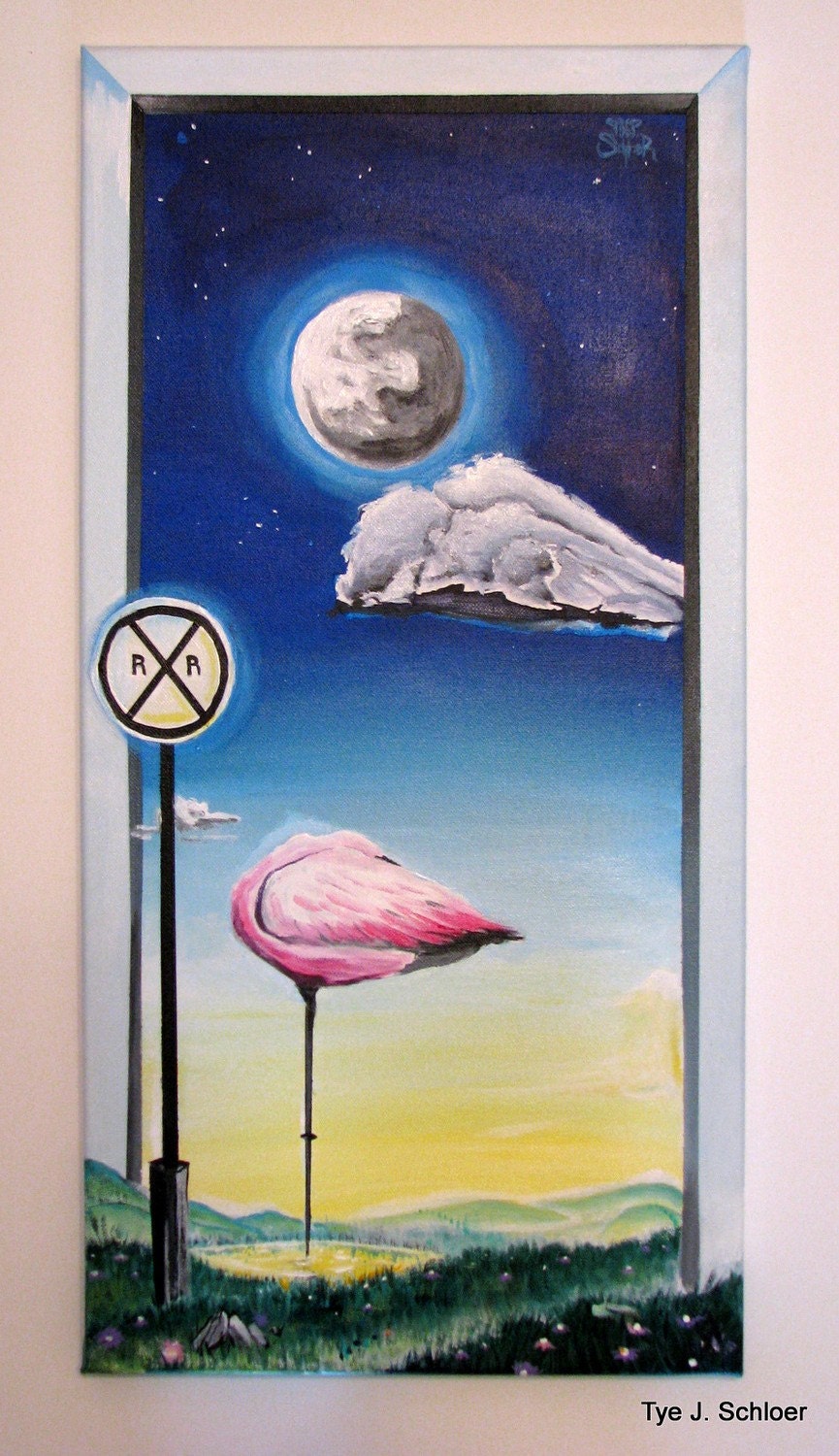 Original Painting, Surreal , Life Reflecting Nature, by Tye J. Schloer, Free Shipping