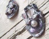 Unique summer earrings - pearl sea shell mosaic