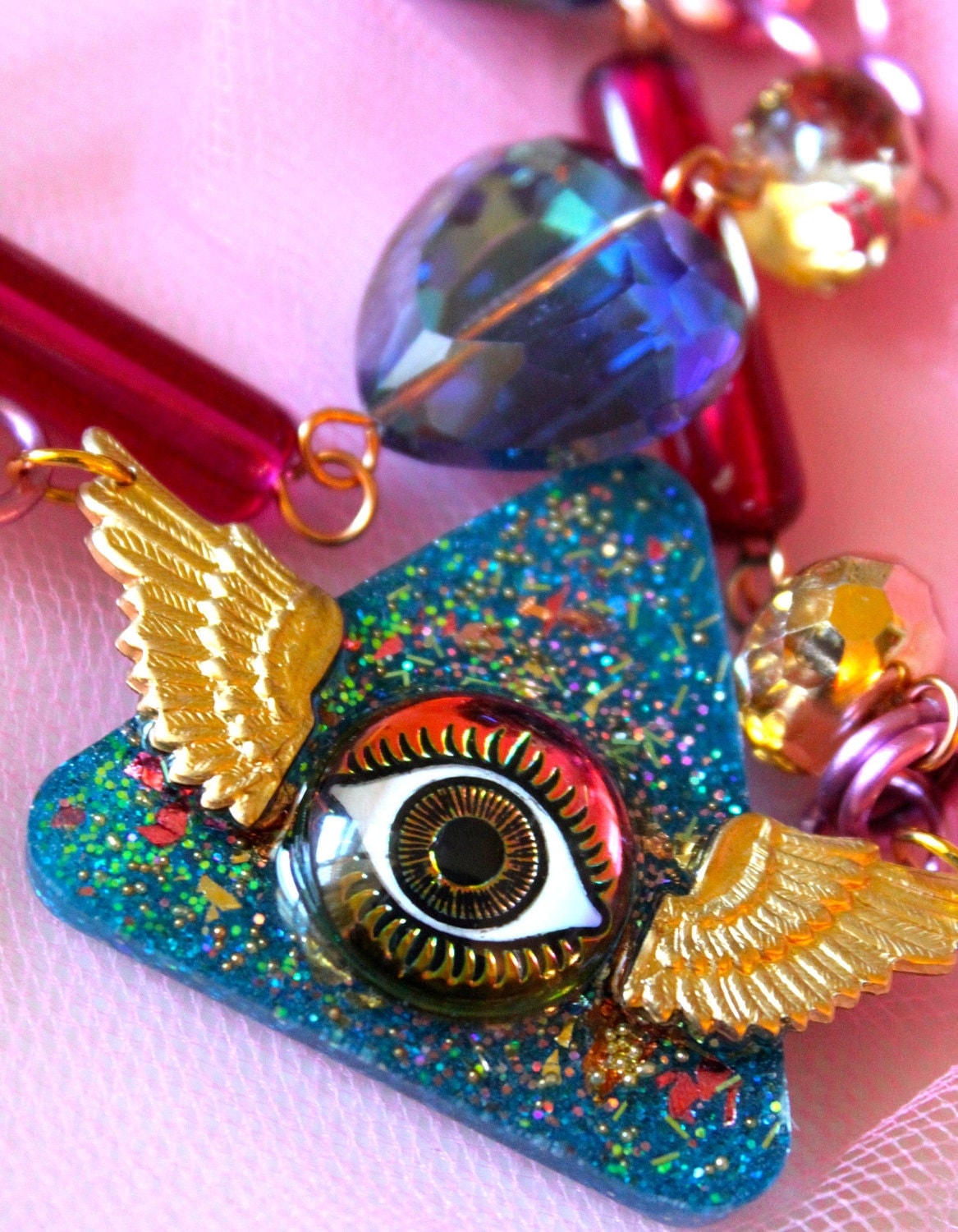 All Eyes On Me Sparkle Winged Necklace Evil Eye by athinalabella
