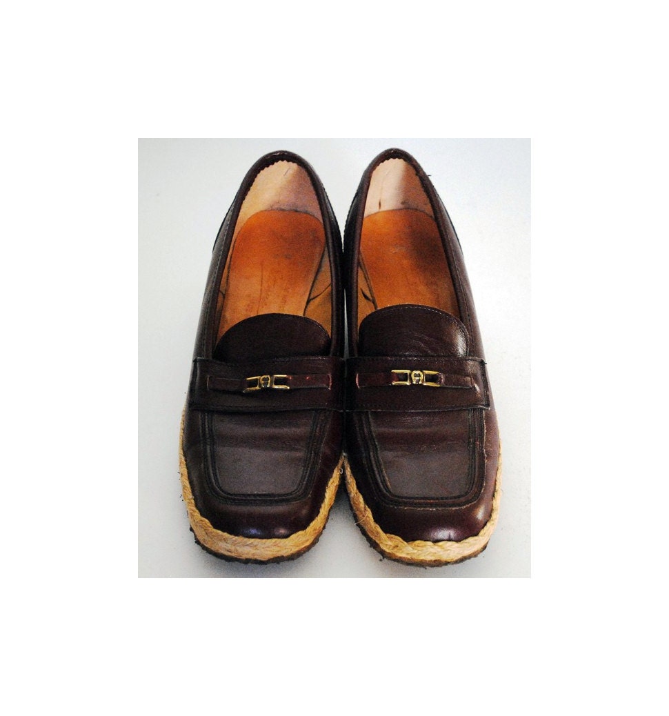 Vintage Oxblood Loafer with Espadrille Wedge Sole by Etienne Aigner / Size 7