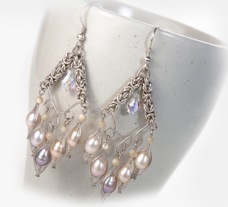 Sterling Silver Earrings with Swarovski Crystal Beads and Cultured Freshwater Pearls free shipping