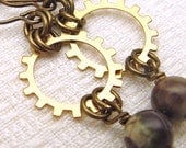 Steampunk gear earrings, jasper beads