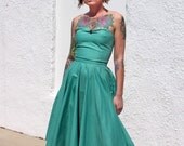 Retro Aqua and Brown Polka Dot Dress