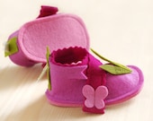 Baby girls pink shoes, LaLa Rose butterflies mary jane house slippers, baby shower gift crib shoes