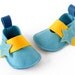 Newborn baby crib shoes - boys & girls felt booties - turquoise blue Pixie Star infant house slippers in wool, shower gift
