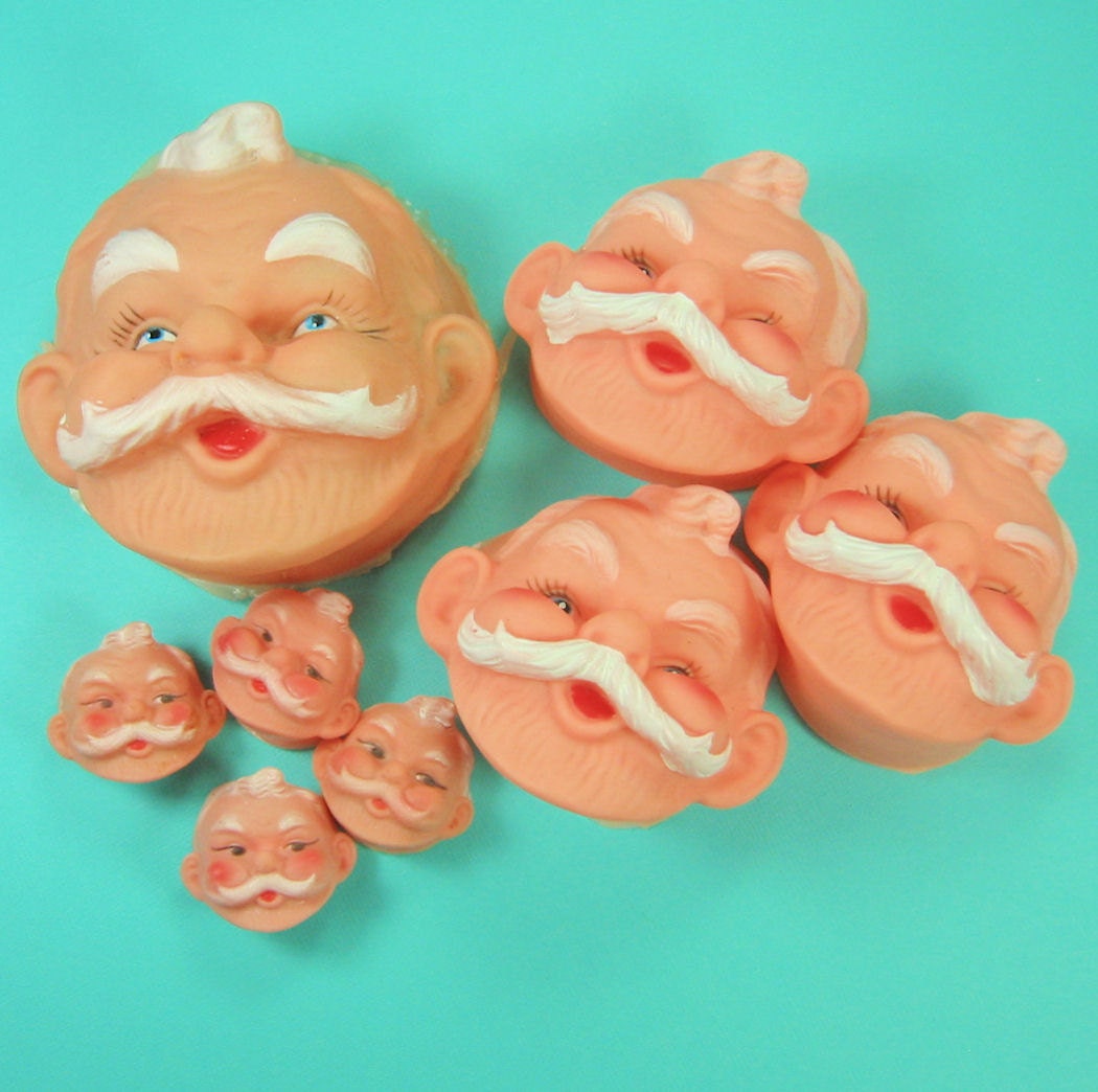 Vintage Doll Faces Old Man Santa Set A