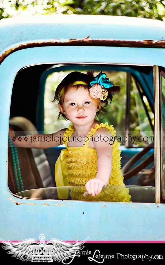 Channing rosette and feather fascinator bright colors spring vintage style fabric gold