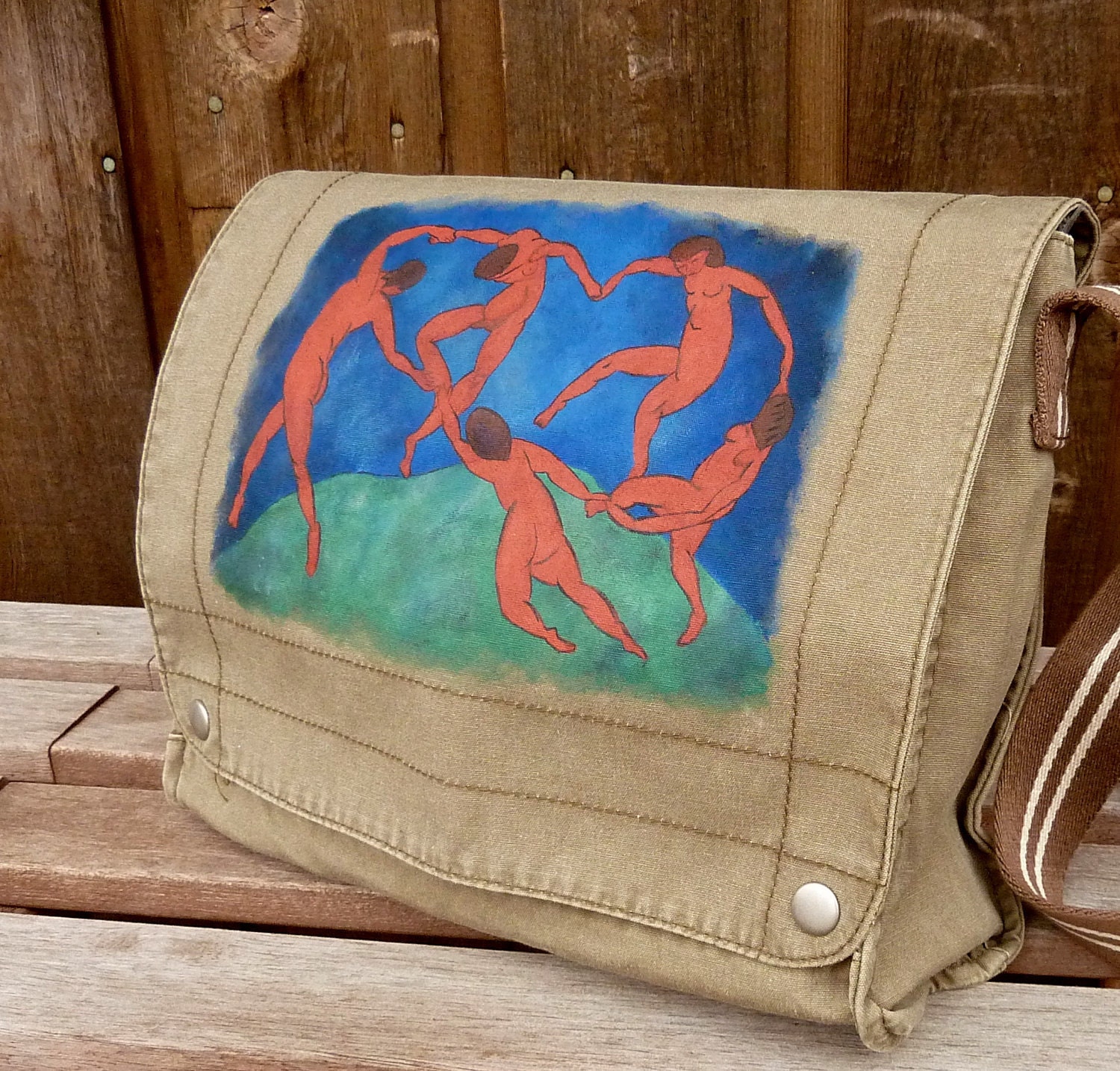 Hand Painted Canvas Messenger Bag Satchel - Matisse, The Dance