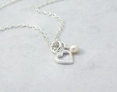 Dainty Sterling Silver Heart Necklace with Freshwater Pearl, simple, everyday jewelry