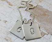 Hand Stamped Square Charm Necklace - 1/2" squares